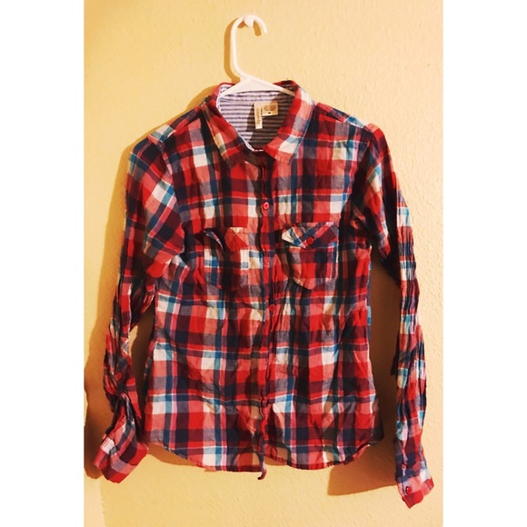 Red and Blue plaid button up - Picture 1 of 2